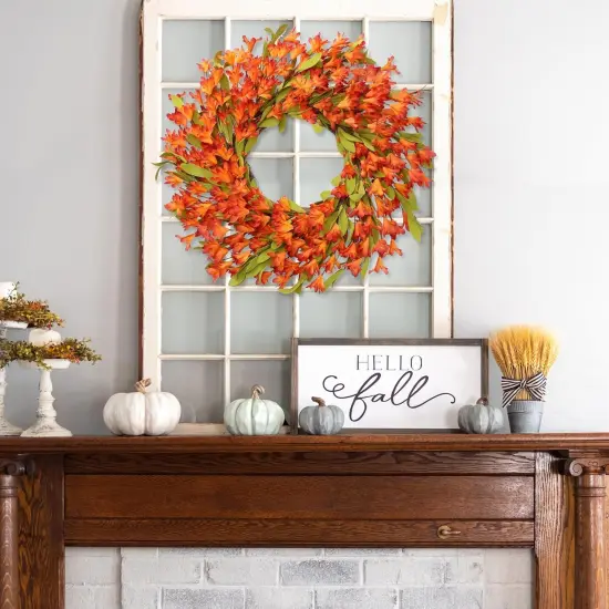 Artificial Fall Wreath 22&rsquo;&rsquo; Autumn Front Door Wreath with Forsythia Flowers {4}