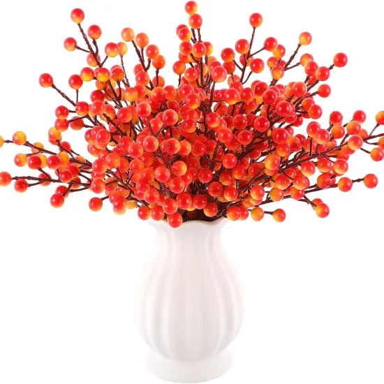 40 Pcs Fall Artificial Berry Stems Branches - Orange {1}