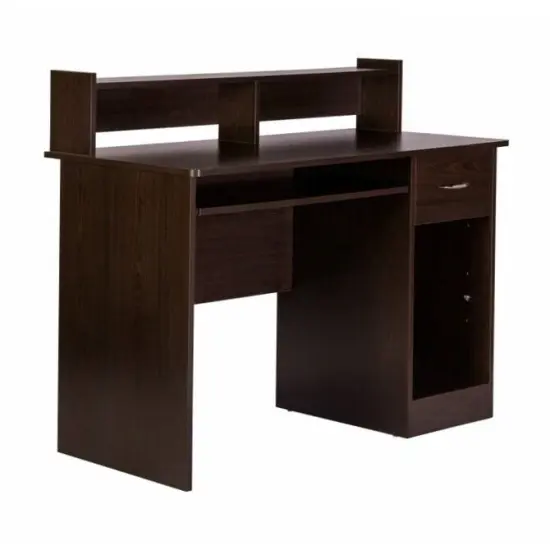 Espresso Wood Contemporary Home Office Computer Desk with Hutch and Storage Drawer {1}