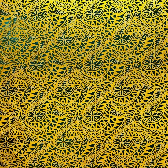 1 Yard Traditional Polynesian Water Lily Foil Fabric Tattoo Print Polyester 60 Inch Wide Black & Gold {2}