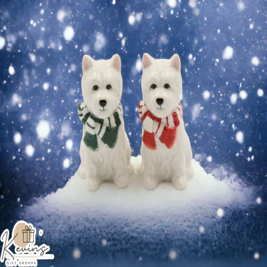 Ceramic Christmas Westie Dog Salt And Pepper Shaker Set, Home D&eacute;cor, Gift for Her, Gift for Mom, Kitchen D&eacute;cor, Gift for Dog Lover {1}