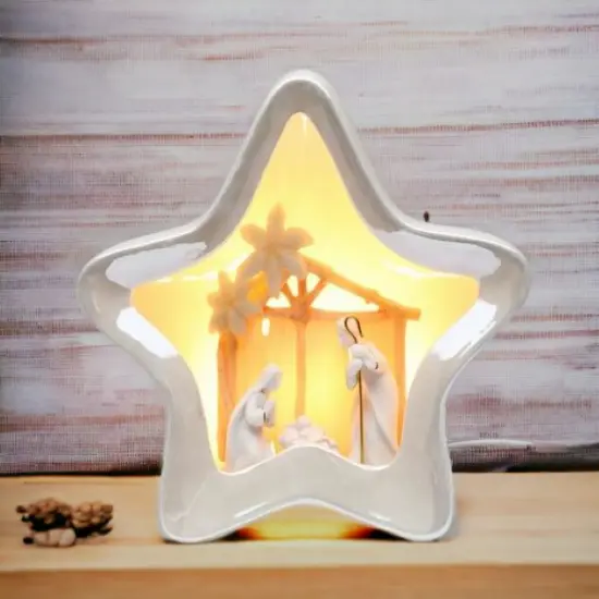 Ceramic Star Shape Nativity Night Light, Home D&eacute;cor, Religious D&eacute;cor, Religious Gift, Church D&eacute;cor, Baptism Gift {2}