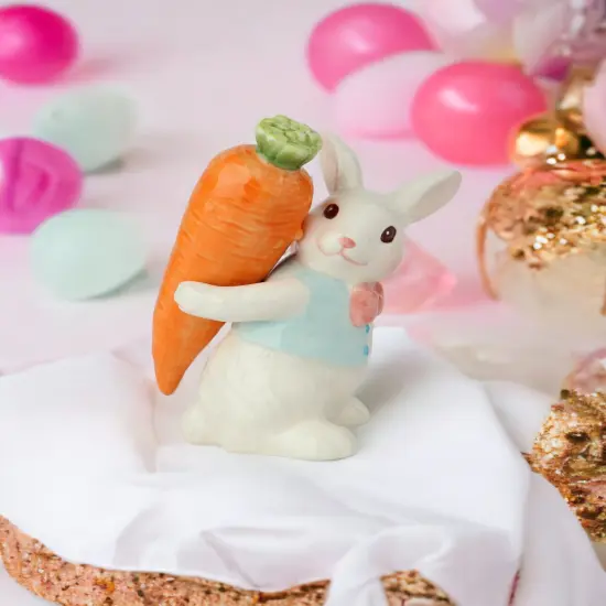 Ceramic Easter Bunny Rabbit Carrying Carrot Stick Salt and Pepper Shakers, Gift for Her, Gift for Mom, Kitchen D&eacute;cor, Spring D&eacute;cor {1}