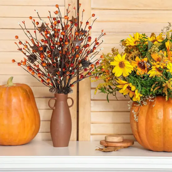 6 Pcs Artificial Berry Picks with Rusty Metal Stars {4}