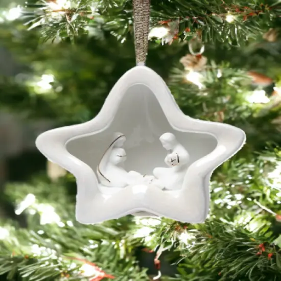 Ceramic Christmas Holy Family Nativity Star Lighted Cover Ornament, Home D&eacute;cor, Religious D&eacute;cor, Religious Gift, Church D&eacute;cor, Baptism Gift {2}