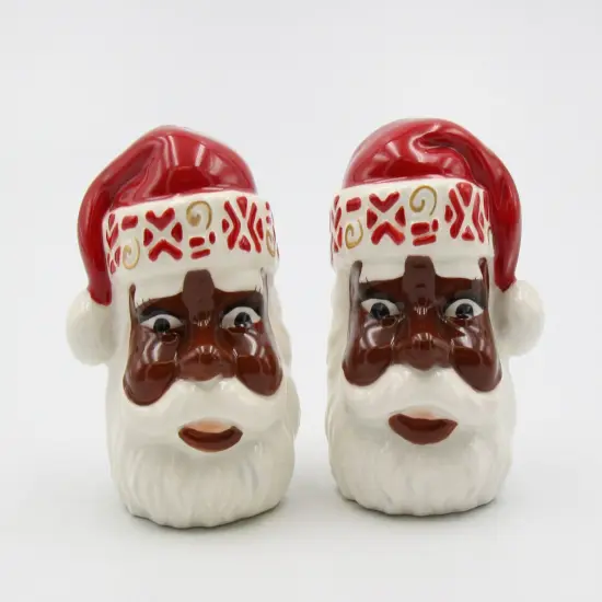 Ceramic African American Santa Salt And Pepper Shaker Set, Home D&eacute;cor, Gift for Her, Gift for Mom, Kitchen D&eacute;cor, Christmas D&eacute;cor {2}