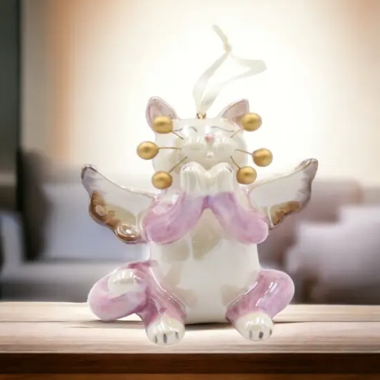 Ceramic Whisker Cat Angel Ornament Large, Home D&eacute;cor, Religious D&eacute;cor, Religious Gift, Church D&eacute;cor, Cat Lover Gift, Pet Loss Gift {1}