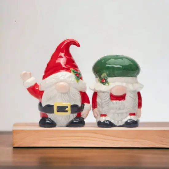 Ceramic Gnome Santa And Mrs. Claus Salt And Pepper Shakers, Gift for Her, Gift for Mom, Kitchen Décor, Christmas Décor, Fairy Garden Decor {2}