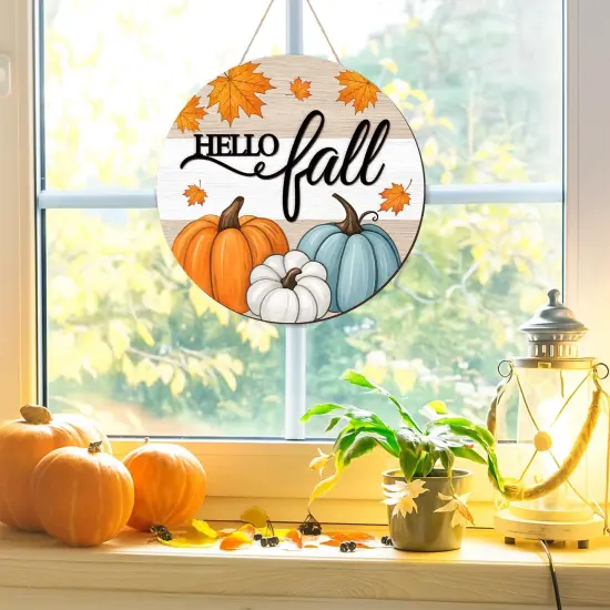 3D Hello Fall Wreaths Wooden Welcome Signs {5}