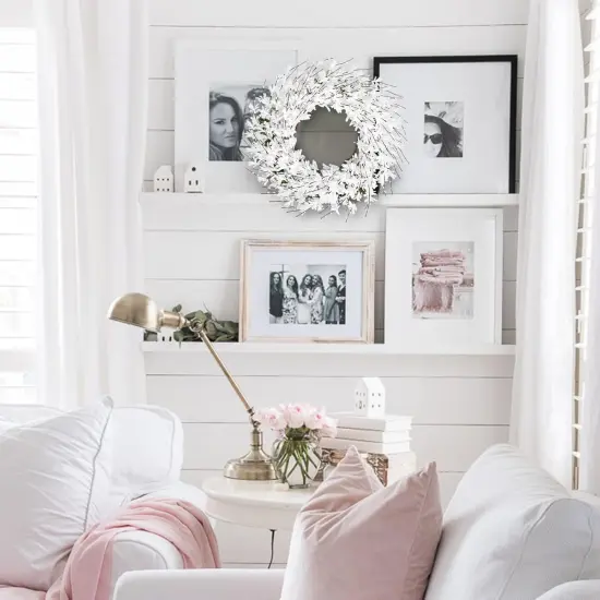 Summer Wreath for Front Door, 24 Inch White Wreaths Artificial {5}