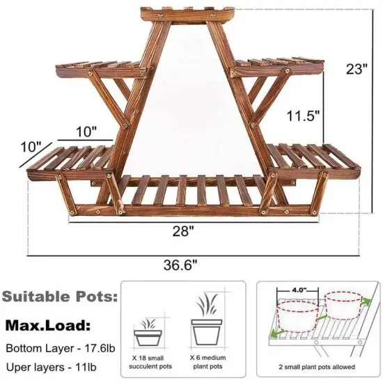 Brown Solid Pine Wood 6-Tier Triangular Plant Stand with Sled Base {5}