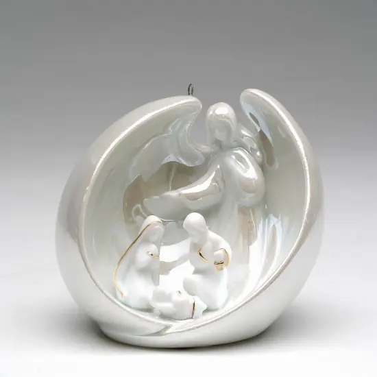 Ceramic Christmas Decor Guardian Angel With Holy Family Ornament, Home Décor, Religious Décor, Religious Gift, Church Décor, Baptism Gift {3}