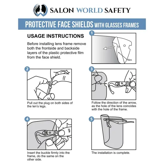 Safety Face Shields with All Clear Glasses Frames (10 Pack) - Ultra Clear Protective Full Face Shields Protect Eyes Nose Mouth - Anti-Fog PET Plastic {6}