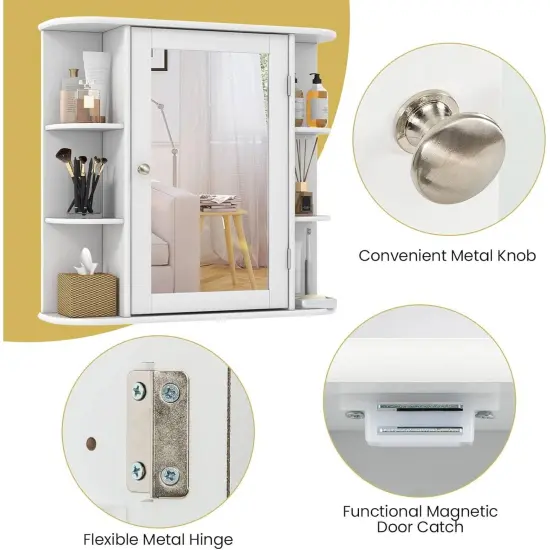 White Engineered Wood Wall Mount Bathroom Medicine Cabinet with 10 Shelves {4}