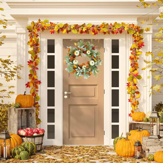 Artificial Fall Wreaths - Orange Leaf and Cream Pumpkin {5}