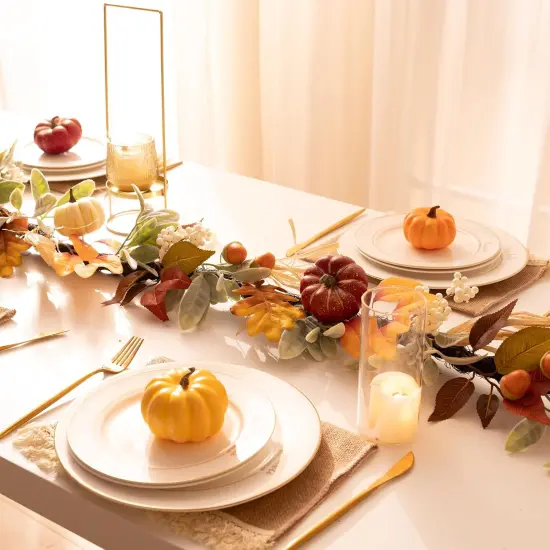 Lambs Ear Leaves Garland with Lights Pumpkins Fall Garland - White/Brown {3}