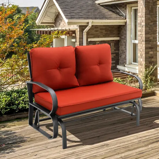 Costway Patio 2-Person Glider Bench Rocking Loveseat Cushioned Armrest Brick Red\Beige\Blue {9}