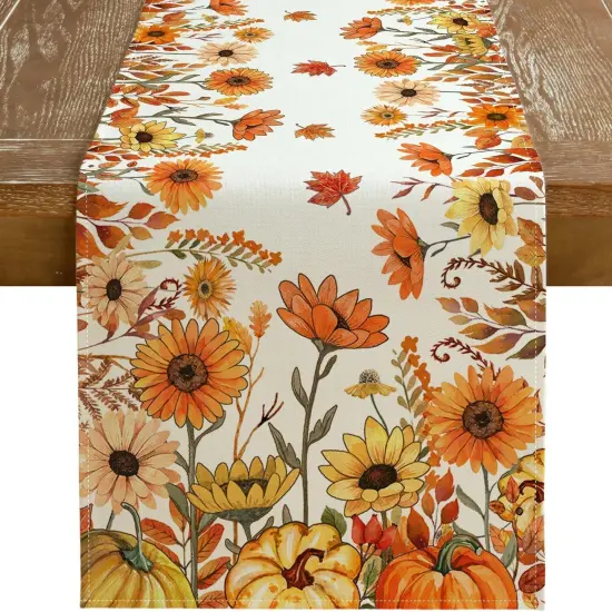 Fall Pumpkins and Sunflowers Table Runner 13x48 Inch {1}