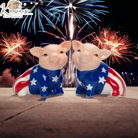 Ceramic American Flag Pig Salt And Pepper, Patriot Gift, Independence Day, Gift for Her or Him, Kitchen Décor, Farmhouse Decor {1}