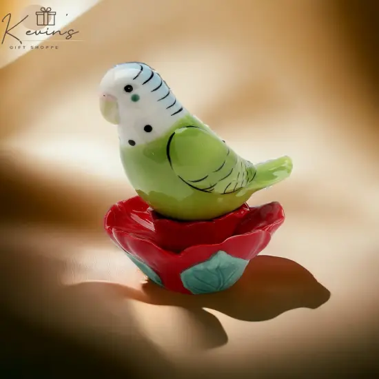 Ceramic Parakeet Bird on Flower Magnetic Salt & Pepper Shakers, Home D&eacute;cor, Gift for Her, Gift for Mom, Kitchen D&eacute;cor, Birdwatcher Gift {1}