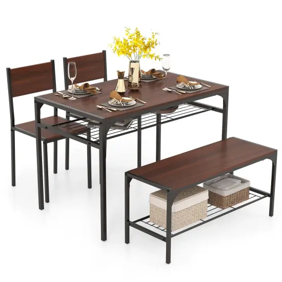 Costway Dining Table Set for 4 Rectangular Table with 2 Chairs, 1 Bench, Storage Racks Rustic Brown/Gray/Brown {1}