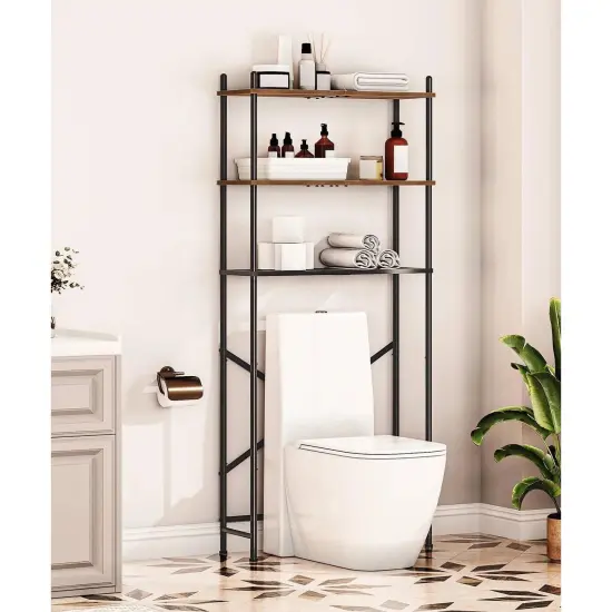 Industrial Metal Wood Style Over the Toilet Freestanding Storage Shelving Unit {2}
