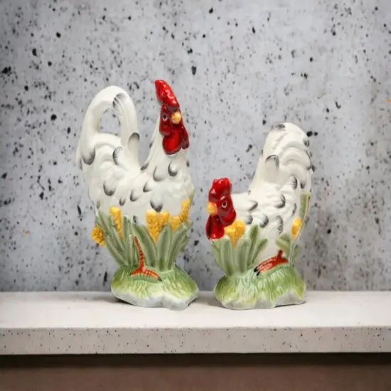 Ceramic Black & White Rooster Salt & Pepper Shakers, Home D&eacute;cor, Gift for Her, Gift for Mom, Kitchen D&eacute;cor, Farmhouse Decor {2}