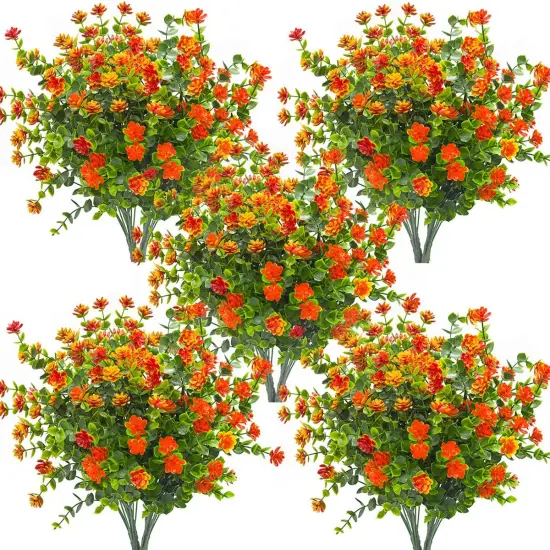 10 Bundles Artificial Fake Flowers - (Orange-Eucalyptus) {1}