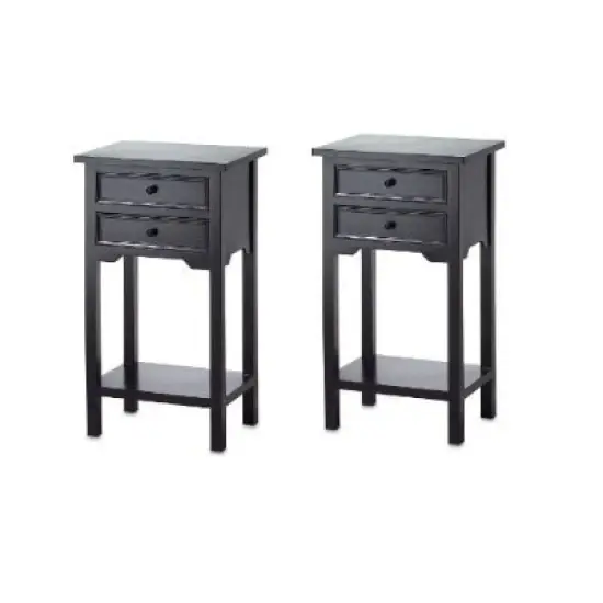 Set of 2 Nightstand Side Tables / End Table in Black Finish Pine Wood {1}