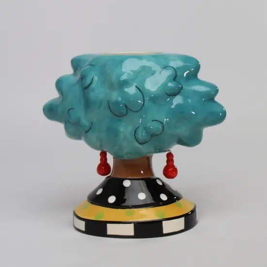 Ceramic African American Lady with Blue Hair Makeup Brush, Utensil Holder, Home Décor, Gift for Her, Mom, Friend, or Coworker, Vanity Décor {5}