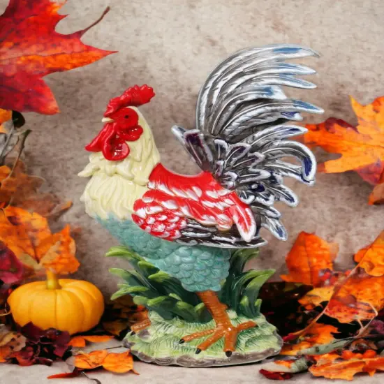 Ceramic Large Rooster Statue In Red and Navy, Home D&eacute;cor, Gift for Her, Gift for Mom, Kitchen D&eacute;cor, Farmhouse D&eacute;cor, Fall Decor {1}