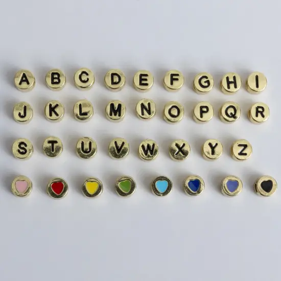 Gold Round Cast Letter & Multicolor Heart Beads {1}