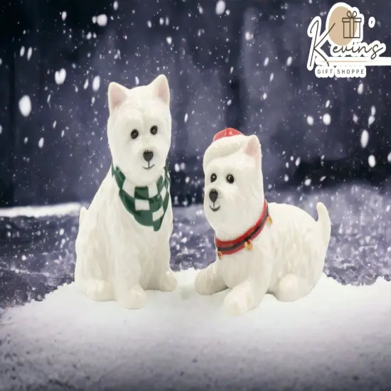 Ceramic Christmas West Terrier Salt And Pepper Shaker Set, Gift for Her, Gift for Mom, Kitchen D&eacute;cor, Gift for Dog Lover, Pet Loss Gift {1}