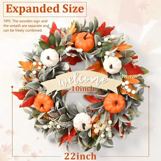 22 Inch Fall Wreaths with Pumpkin - 1 pack {3}