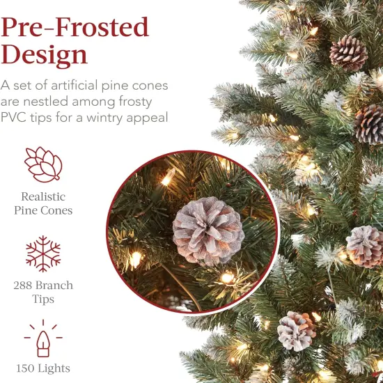 Pencil Christmas Tree Slim Frosted Tree with 250 Lights & Foldable Stand for Space Saving Holiday Decor White Lights {2}
