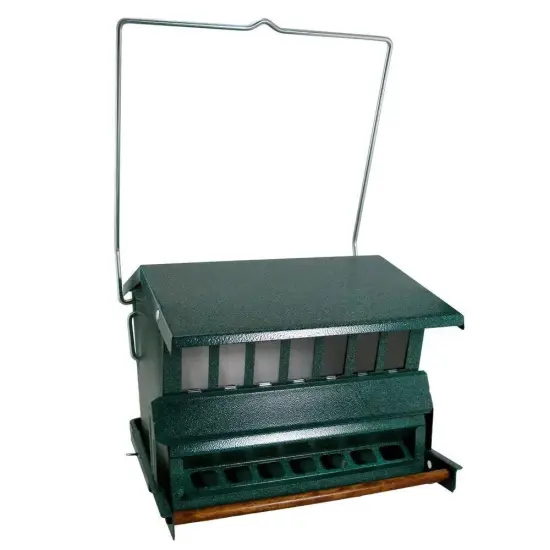 Rugged Green Metal Squirrel-Proof Bird Feeder with Easy-Refill Top and Pole Mount {1}