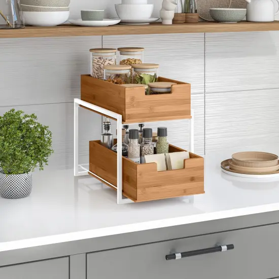 Seville Classics 2-Tier Bamboo Sliding Baskets White {2}