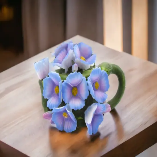 Ceramic Hydrangea Flower Teapot Figurine, Home D&eacute;cor, Gift for Her, Gift for Mom, Nature Lover Gift {1}