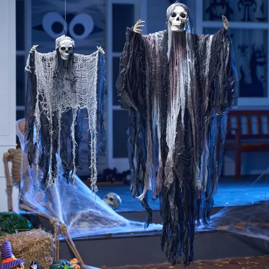 2 Pcs Halloween Hanging Grim Reaper Decorations Outdoor, 53&rdquo; and 31.5" Halloween Hanging {5}