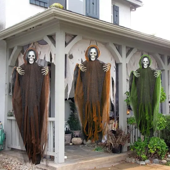 3 Pack Hanging Ghost Outdoor Halloween Decorations, One 53.2" and Two 43.3" Hanging Skeleton {5}
