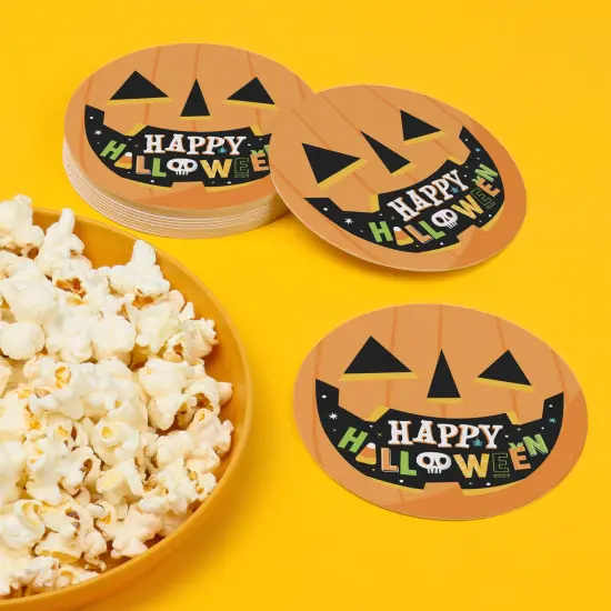 Big Dot of Happiness 25 Ct Jack-O'-Lantern Happy Halloween Drink Coasters, 4-Inch Disposable Round Paper Coasters, Cup Mats for Table Beverages {3}