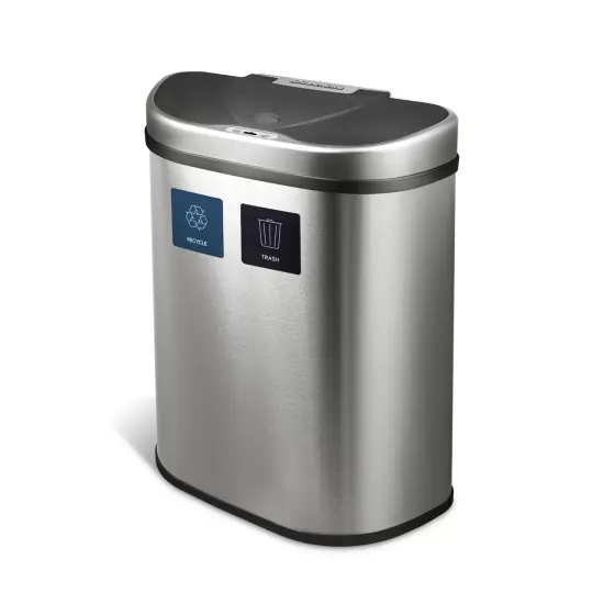 Silver Stainless Steel Dual-Compartment Trash Can with Motion Sensor and Soft Close Lid {1}