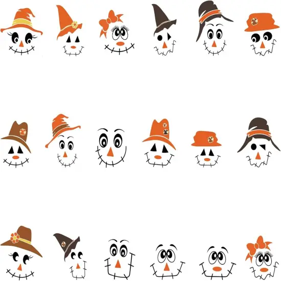 18 Pcs Autumn Scarecrow Face Vinyl Stickers, DIY Craft Decals {1}