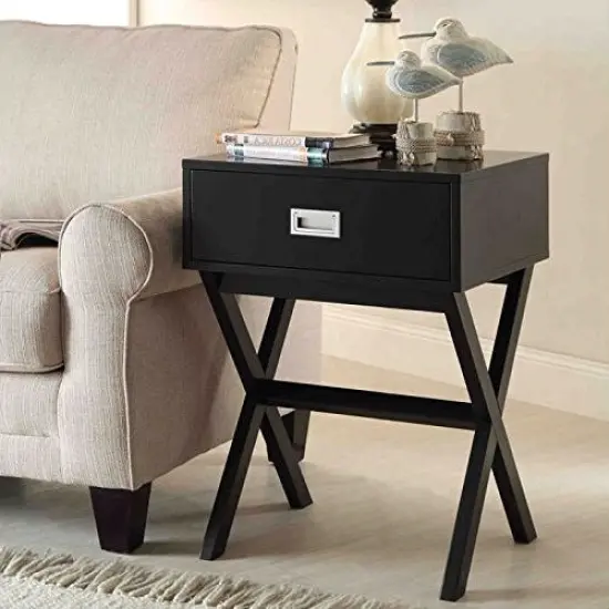 Modern Black Wooden Bedside Nightstand End Table with 1 Drawer Perfect Addition to Any Room {1}