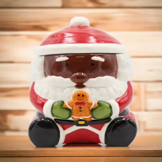 Ceramic African American Santa Claus Holding Gingerbread Candy Box, Home D&eacute;cor, Gift for Her, Gift for Mom, Kitchen D&eacute;cor, Christmas D&eacute;cor {2}