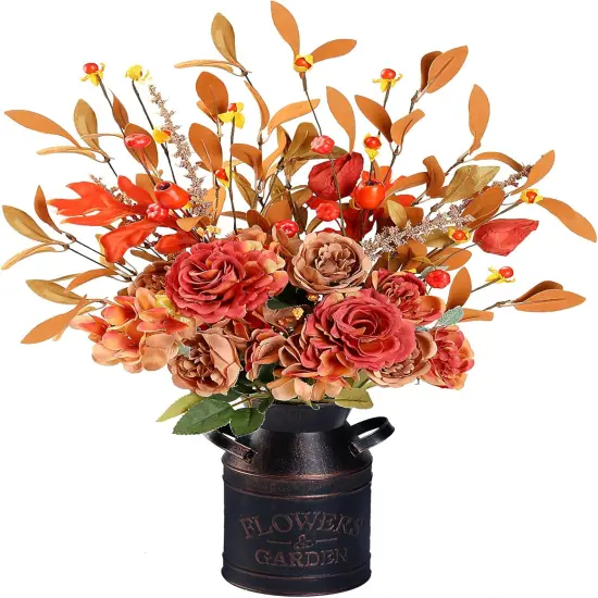 Artificial Fall Flowers with Metal Pot {1}