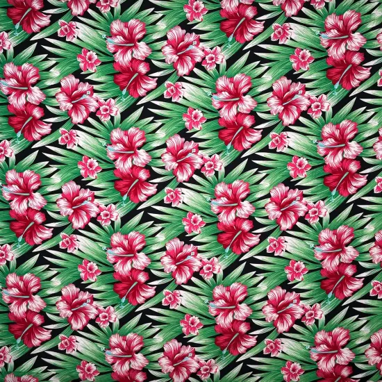 1 Yard Hibiscus Floral Print Polyester Fabric 60 Inch Width Blue & Green {3}
