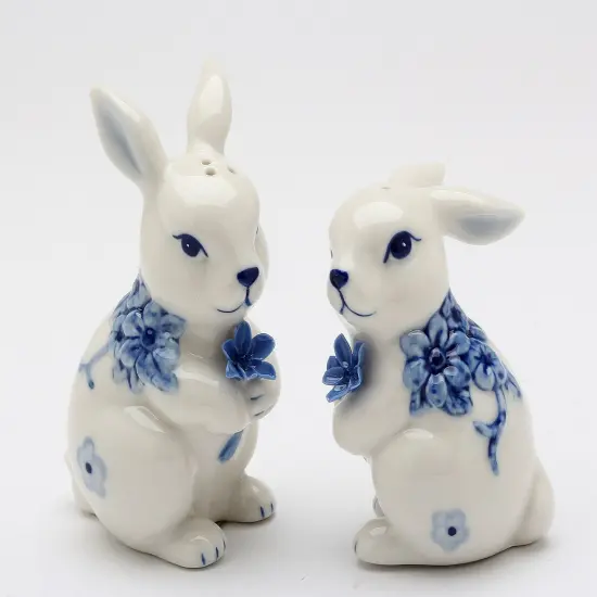 Ceramic Easter Bunny Rabbits with Blue Flowers Salt and Pepper Shakers, Gift for Her or Mom, Kitchen D&eacute;cor, Spring or Easter D&eacute;cor {3}
