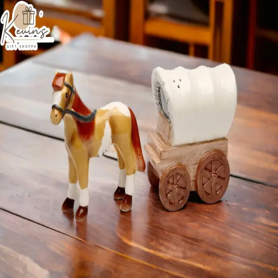 Ceramic Horse And Wagon Salt & Pepper Shakers, Home D&eacute;cor, Gift for Her, Gift for Mom, Kitchen D&eacute;cor, Farmhouse D&eacute;cor {1}