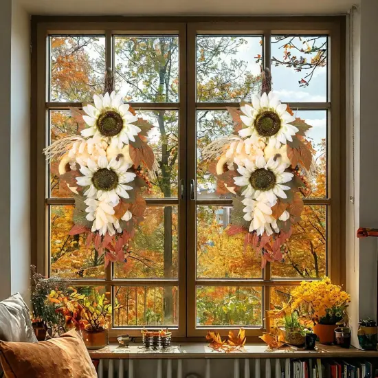 2PCS 18' Fall Swag Teardrop Wreath {2}